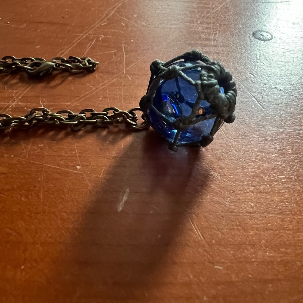 Blue glass fishing float necklace